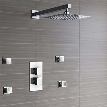 Leo Thermostatic Shower Ultra Thin Head With Adjustable Massage Body Jets